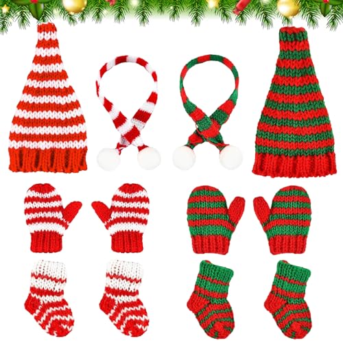 Auirshiky Mini Weihnachtsmütze und Schal Set, Mini-Weihnachtshandschuh für Weihnachten Heimdekoration, Gestrickte Mütze Weihnachtsfeierverzierung von Auirshiky