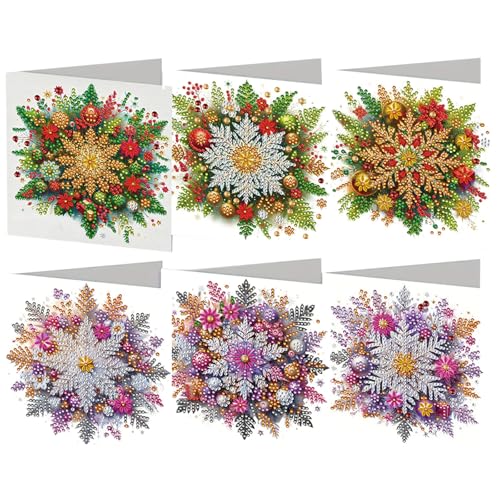 6PCS DIY Diamond Painting Greeting Card Set Snowflakes Pattern Rhinestone Diamond Art Mosaic Postcards Diamond Art Greeting Cards for Birthdays Thanksgiving & Special Occasion von Aukojoy