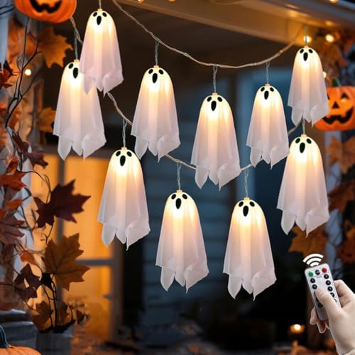 Aukojoy 10/12er Halloween-Gespensterkette,Halloweenkranz,gruseliger Kranz,8 stimmungsvollen Effekten, ideal für Partys, Gruseldekoration, Kaminumrahmung und Vordach von Aukojoy