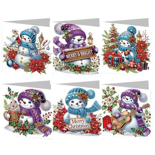 Aukojoy 6er DIY Diamond Painting Grußkarten-Set Weihnachtliche Designs Strass Diamond Art Mosaik-Postkarten Dankeskarten und Feiertagsgrüße Bastelset von Aukojoy