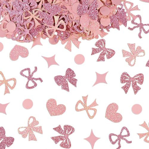240 Stück rosa Schleifen-Konfetti, Schleifen-Thema, Glitzer, Tischstreuung für Kokette, Babyparty und Geburtstagsparty-Dekoration (Rosa) von Aukolass