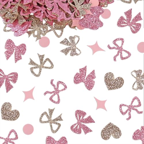 240 Stück rosa Schleifen-Konfetti, Schleifen-Thema, Glitzer, Tischstreuung für Kokette, Babyparty und Junggesellinnenabschied, Dekoration (Champagner) von Aukolass