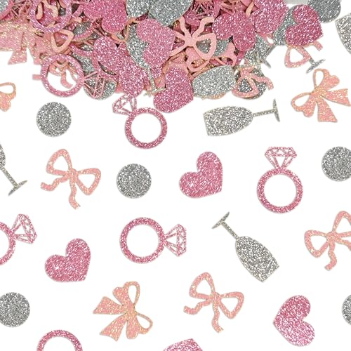 Hochzeitskonfetti mit rosa Schleifen, zum Binden des Knotens, glitzernde Tischstreuung für Kokette, Brautparty und Verlobung, Party-Dekoration, silberfarben, 240 Stück Hochzeitskonfetti mit rosa Schleifen, zum Binden des Knotens, glitzernde Tischstreuung für Kokette, Brautparty und Verlobung, Party-Dekoration, silberfarben, 240 Stück von Aukolass