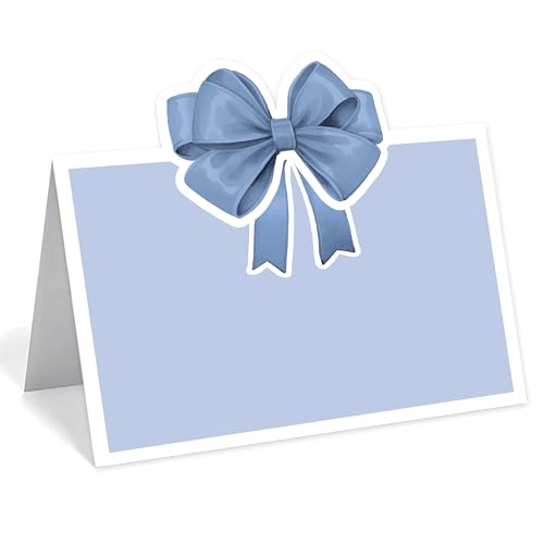 Tischkarten mit rosa Schleife, Aquarell-Zelt-Namenskarten für Kokette, Babyparty und Geburtstagsparty, Tischdekoration, Blau, 24 Stück, 24 Stück von Aukolass