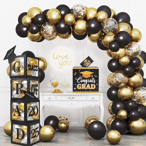 Party-Dekorationen 2025 – 160 Stück, schwarz-goldenes Ballonbox-Set mit Geschenkkarten-Box, Buchstaben-Aufkleber, Klasse 2025, Foto-Hintergrundzubehör Party-Dekorationen 2025 – 160 Stück, schwarz-goldenes Ballonbox-Set mit Geschenkkarten-Box, Buchstaben-Aufkleber, Klasse 2025, Foto-Hintergrundzubehör von Aulaned