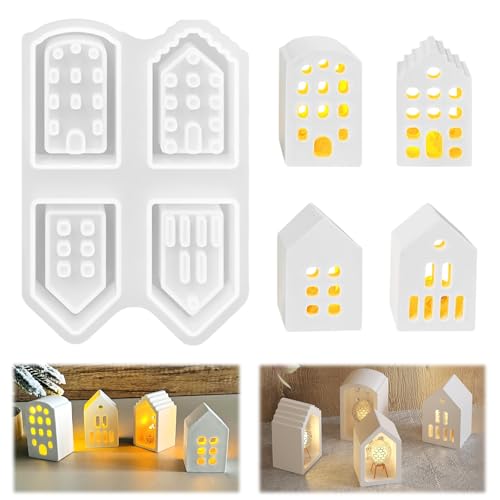 Aulese Silikonform Gießformen Häuser 4 Stück, Mini Silikonform Haus, 3D DIY Giessformen Silikon Gießform Weihnachten (Mini, Rund) Aulese Silikonform Gießformen Häuser 4 Stück, Mini Silikonform Haus, 3D DIY Giessformen Silikon Gießform Weihnachten (Mini, Rund) von Aulese