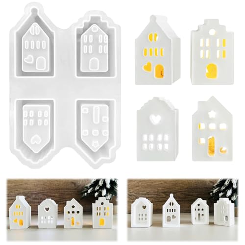 Aulese Silikonform Gießformen Häuser 4 Stück, Mini Silikonform Haus, 3D DIY Giessformen Silikon Gießform Weihnachten Aulese Silikonform Gießformen Häuser 4 Stück, Mini Silikonform Haus, 3D DIY Giessformen Silikon Gießform Weihnachten von Aulese