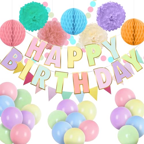Geburtstag Party Set Mädchen, Pastell Geburtstag Dekorationen Mädchen, Party Dekorationen für Mädchen mit Banner Luftballons Wabenbälle Seidenpompons Ziehen Blume Wimpel Wimpelkette für Outdoor Indoor Geburtstag Party Set Mädchen, Pastell Geburtstag Dekorationen Mädchen, Party Dekorationen für Mädchen mit Banner Luftballons Wabenbälle Seidenpompons Ziehen Blume Wimpel Wimpelkette für Outdoor Indoor von Auliuse