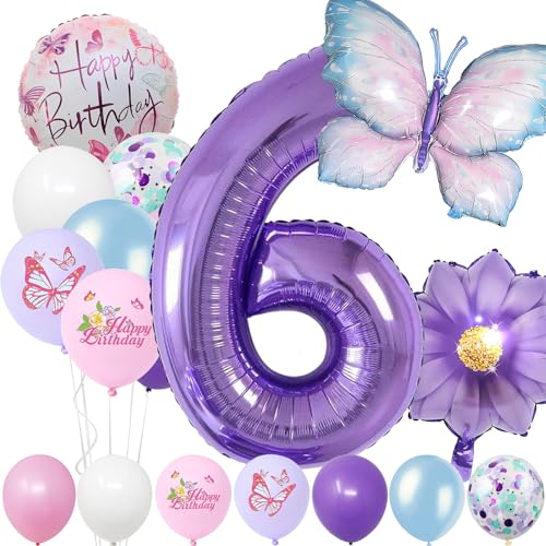 Geburtstagsdeko Mädchen 6 Jahre,Blau Lila Geburtstagsdeko Luftballon 6. Geburtstag,Kindergeburtstag Schmetterling Geburtstag Deko für Mädchen Jungen Geburtstags Festival Party Dekoration Geburtstagsdeko Mädchen 6 Jahre,Blau Lila Geburtstagsdeko Luftballon 6. Geburtstag,Kindergeburtstag Schmetterling Geburtstag Deko für Mädchen Jungen Geburtstags Festival Party Dekoration von Auliuse