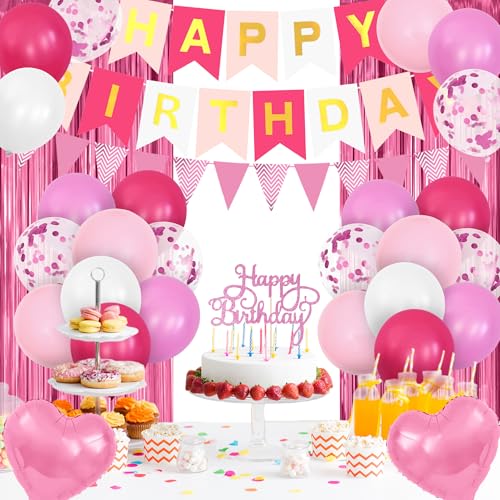 Geburtstagsdekorationen für Kinder und Erwachsene, Geburtstagsparty-Dekoration für Hochzeit, Babyparty, Junggesellinnenabschied, Jubiläumsdekoration, Innen- und Außenbereich (Rosa) von Auliuse