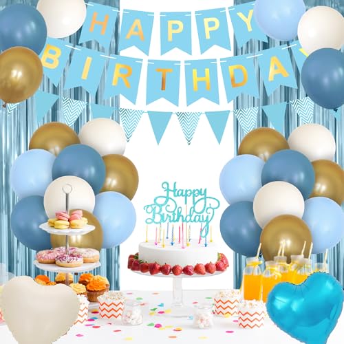 Geburtstagsdekorationen für Kinder und Erwachsene, Geburtstagsparty-Dekoration für Hochzeit, Babyparty, Junggesellinnenabschied, Jubiläumsdekoration, Innen- und Außenbereich (blau) von Auliuse