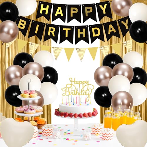 Geburtstagsdekorationen für Kinder und Erwachsene, Geburtstagsparty-Dekoration für Hochzeit, Babyparty, Junggesellinnenabschied, Jubiläumsdekoration, Innen- und Außenbereich (schwarz) von Auliuse