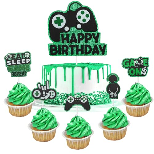 Party Kuchen Toppers 6 PCS Video Game Cupcake Topper Picks, grün schwarz Gaming Thema Geburtstag Dekorationen, Geburtstag Party Supplies Dekorationen für Jungen Mädchen Party Cupcake Dekorationen Party Kuchen Toppers 6 PCS Video Game Cupcake Topper Picks, grün schwarz Gaming Thema Geburtstag Dekorationen, Geburtstag Party Supplies Dekorationen für Jungen Mädchen Party Cupcake Dekorationen von Auliuse