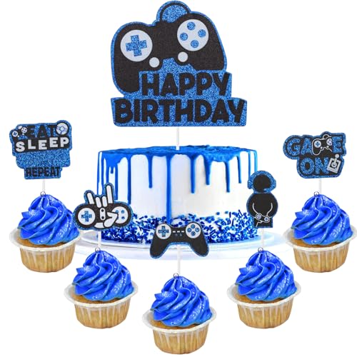 Party Kuchen Toppers 6 PCS Video Game Cupcake Topper Picks, blau schwarz Gaming Thema Geburtstag Dekorationen, Geburtstag Party Supplies Dekorationen für Jungen Mädchen Party Cupcake Dekorationen Party Kuchen Toppers 6 PCS Video Game Cupcake Topper Picks, blau schwarz Gaming Thema Geburtstag Dekorationen, Geburtstag Party Supplies Dekorationen für Jungen Mädchen Party Cupcake Dekorationen von Auliuse