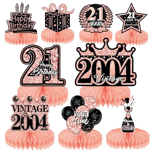 Tischdekorationen zum 21. Geburtstag für Frauen, 9 Stück, Roségold, Waben-Tischaufsätze, Tischdekoration für Männer und Frauen, Party-Dekoration, Zubehör (21. Geburtstag) von Auliuse