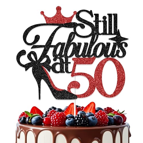 Tortenaufsatz "Still Fabulous at 50", "Happy 50th Birthday", 50 und fabelhafte Geburtstagsdekorationen, Cheers to 50 Years Geburtstag/Jahrestag, Partyzubehör, Rot und Schwarz Tortenaufsatz "Still Fabulous at 50", "Happy 50th Birthday", 50 und fabelhafte Geburtstagsdekorationen, Cheers to 50 Years Geburtstag/Jahrestag, Partyzubehör, Rot und Schwarz von Aumccxz