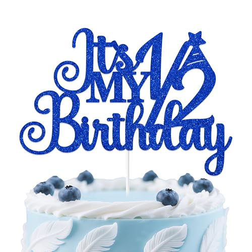 Tortenaufsatz mit Aufschrift "It's My 1/2 Birthday", Partyzubehör für 6 Monate, Partydekoration, Schild mit Aufschrift "Half Way to One", Blau Tortenaufsatz mit Aufschrift "It's My 1/2 Birthday", Partyzubehör für 6 Monate, Partydekoration, Schild mit Aufschrift "Half Way to One", Blau von Aumccxz
