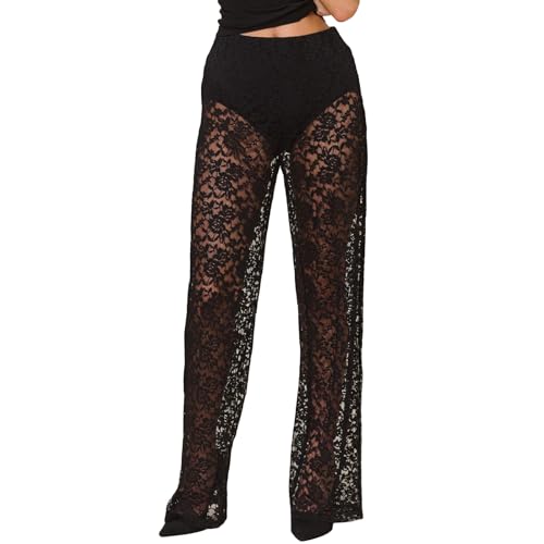 Aunaeyw Durchsichtige Spitzenhose für Damen, weites Bein, Gothic, hohe Taille, Schlaghose, Glockenhose, Netzstoff, Gothic, Punk, Aushöhlen, Schwarz , M Aunaeyw Durchsichtige Spitzenhose für Damen, weites Bein, Gothic, hohe Taille, Schlaghose, Glockenhose, Netzstoff, Gothic, Punk, Aushöhlen, Schwarz , M von Aunaeyw