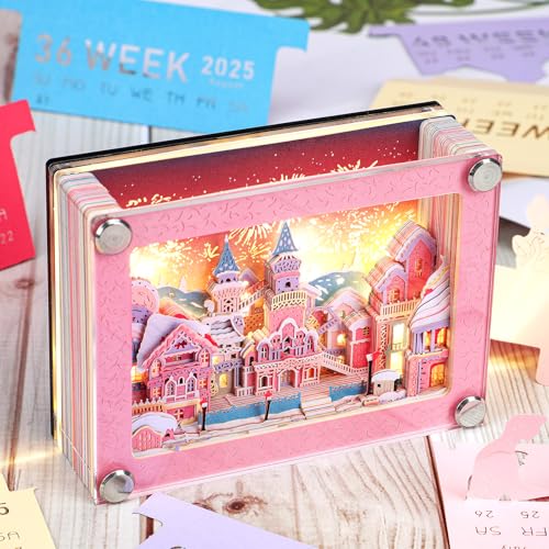 Auniq 2025 Schreibtisch Kalender 3D Notizblock mit Licht, 3D Märchenschloss Wochenkalender 2025 DIY-Notizen Papierskulptur 3D Zeitstück Kalender Geschenk für Weihnachten Neujahr Büro/Schule Dekoration Auniq 2025 Schreibtisch Kalender 3D Notizblock mit Licht, 3D Märchenschloss Wochenkalender 2025 DIY-Notizen Papierskulptur 3D Zeitstück Kalender Geschenk für Weihnachten Neujahr Büro/Schule Dekoration von Auniq