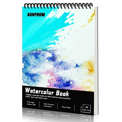 Aunphuw Aquarellpapier A4 Aquarellblock 240g Zeichenblock, 30 Blatt Aquarell Papier 100% Holz Zellstoff A4 Malblock Watercolor Paper Pad für Wasserfarben Aquarellmalerei und Skizzieren von Aunphuw