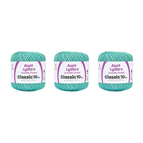 Aunt Lydia 154.0450P03 Klassisch Garn, Baumwolle, aqua, 3 Pack, Zwirn für Häkeln Stricken von Aunt Lydia's