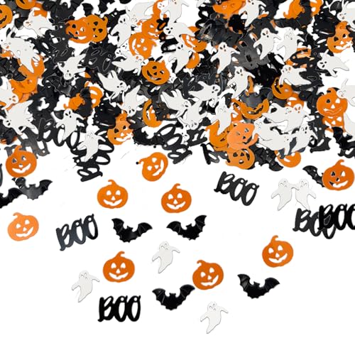 Halloween-Konfetti für Tischdekorationen, Boo Fledermäuse, Geist, metallische Folie, Streusel, Süßes oder Saures, Tischstreuung, Kürbis-Konfetti-Pailletten für Halloween-Partyzubehör, 45 g, 900 Stück Halloween-Konfetti für Tischdekorationen, Boo Fledermäuse, Geist, metallische Folie, Streusel, Süßes oder Saures, Tischstreuung, Kürbis-Konfetti-Pailletten für Halloween-Partyzubehör, 45 g, 900 Stück von Aunthvra