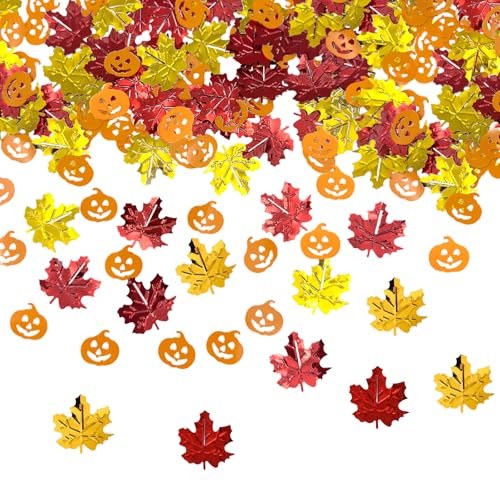 Herbst-Konfetti für Tischdekorationen, Ahornblätter, Metallic-Folie, Streusel, Erntedankfest, Tischstreuung, Kürbis-Konfetti-Pailletten für Thanksgiving, Halloween, Partyzubehör, 45 g, 900 Stück Herbst-Konfetti für Tischdekorationen, Ahornblätter, Metallic-Folie, Streusel, Erntedankfest, Tischstreuung, Kürbis-Konfetti-Pailletten für Thanksgiving, Halloween, Partyzubehör, 45 g, 900 Stück von Aunthvra