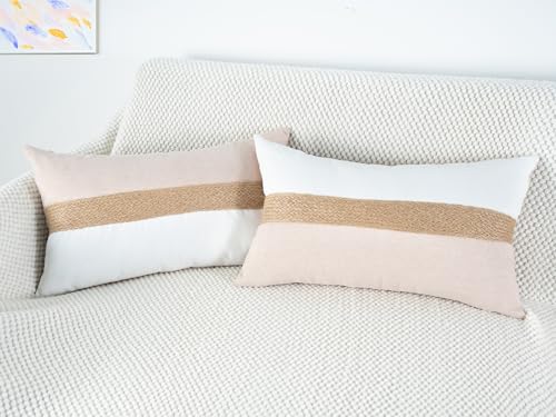 Dekorative Kissenbezüge aus Juteseil, strukturiert, Patchwork, weich, Boho, neutral, dekorative Kissenbezüge für Couch, Bett und Wohnzimmer, Frühling, Bauernhaus, ästhetische Heimdekoration, Khaki Dekorative Kissenbezüge aus Juteseil, strukturiert, Patchwork, weich, Boho, neutral, dekorative Kissenbezüge für Couch, Bett und Wohnzimmer, Frühling, Bauernhaus, ästhetische Heimdekoration, Khaki von Auomily