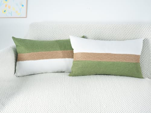Dekorative Kissenbezüge aus Juteseil, strukturiert, Patchwork, weich, Boho, neutral, dekorative Kissenbezüge für Couch, Bett und Wohnzimmer, Frühling, Bauernhaus, ästhetische Heimdekoration, Hellgrün Dekorative Kissenbezüge aus Juteseil, strukturiert, Patchwork, weich, Boho, neutral, dekorative Kissenbezüge für Couch, Bett und Wohnzimmer, Frühling, Bauernhaus, ästhetische Heimdekoration, Hellgrün von Auomily