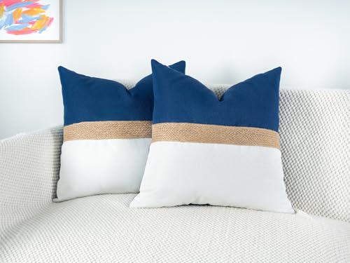 Dekorative Kissenbezüge aus Juteseil, strukturiert, Patchwork, weich, Boho, neutral, dekorative Kissenbezüge für Couch, Bett und Wohnzimmer, Frühling, Bauernhaus, ästhetische Heimdekoration Dekorative Kissenbezüge aus Juteseil, strukturiert, Patchwork, weich, Boho, neutral, dekorative Kissenbezüge für Couch, Bett und Wohnzimmer, Frühling, Bauernhaus, ästhetische Heimdekoration von Auomily