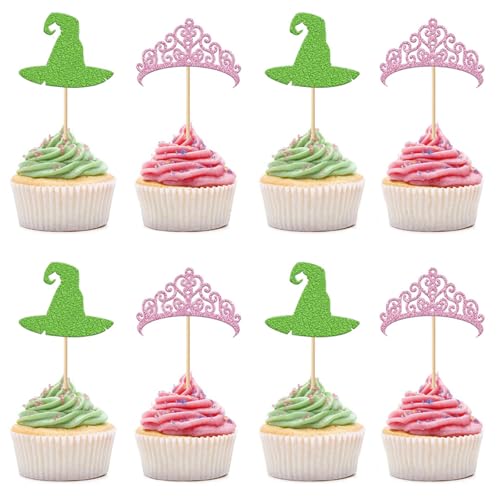 Auony Cupcake-Topper mit Hexenhut und Prinzessinnenkrone, rosa und grün, Cupcake-Topper für Hexen-Zauberer-Motto-Party-Dekorationen, Hochzeit, Geburtstag, Feiern, Rosa und Grün, 24 Stück Auony Cupcake-Topper mit Hexenhut und Prinzessinnenkrone, rosa und grün, Cupcake-Topper für Hexen-Zauberer-Motto-Party-Dekorationen, Hochzeit, Geburtstag, Feiern, Rosa und Grün, 24 Stück von Auony