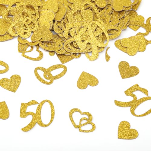 AuraFusion Goldene Hochzeit Tischdeko 100 Stück Glitzer Konfetti mit Zahlen 50, Ringen und Herzen, Doppelseitige, für 50. Jubiläum und Hochzeitstag AuraFusion Goldene Hochzeit Tischdeko 100 Stück Glitzer Konfetti mit Zahlen 50, Ringen und Herzen, Doppelseitige, für 50. Jubiläum und Hochzeitstag von AuraFusion