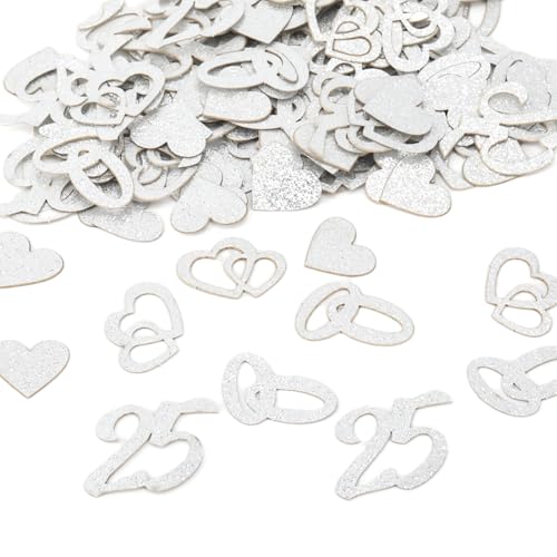 AuraFusion Silberhochzeit Streudeko 100 Stück Glitzer Konfetti mit 25, Ringe, Herz Motiven, Perfekte Tischdeko für das 25. Jubiläum und Hochzeitstag AuraFusion Silberhochzeit Streudeko 100 Stück Glitzer Konfetti mit 25, Ringe, Herz Motiven, Perfekte Tischdeko für das 25. Jubiläum und Hochzeitstag von AuraFusion
