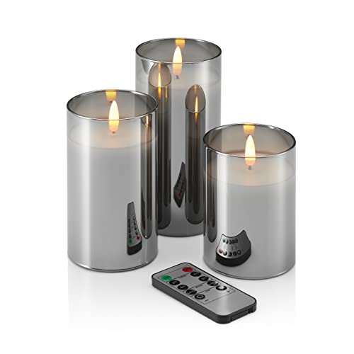 Auraglow 3er Set LED batteriebetriebene ferngesteuerte Rauchglas-Kerzen flammenlose Echtwachs Realistisch flackernde Flamme Effekt mit Timer, Licht und Helligkeit Funktionen Auraglow 3er Set LED batteriebetriebene ferngesteuerte Rauchglas-Kerzen flammenlose Echtwachs Realistisch flackernde Flamme Effekt mit Timer, Licht und Helligkeit Funktionen von Auraglow