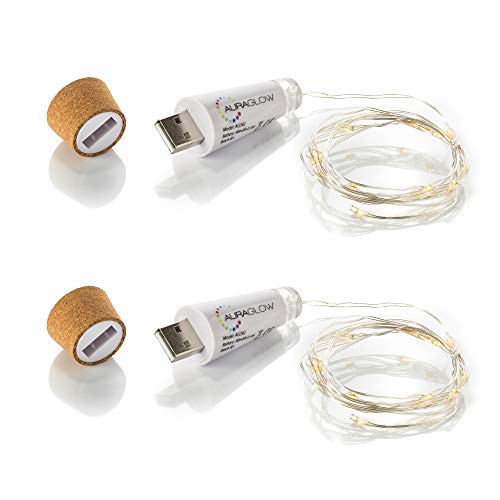 Auraglow wiederaufladbare USB-Flasche Cork Wire Fairy String Licht mit 15 LEDs, Doppelpack von Auraglow