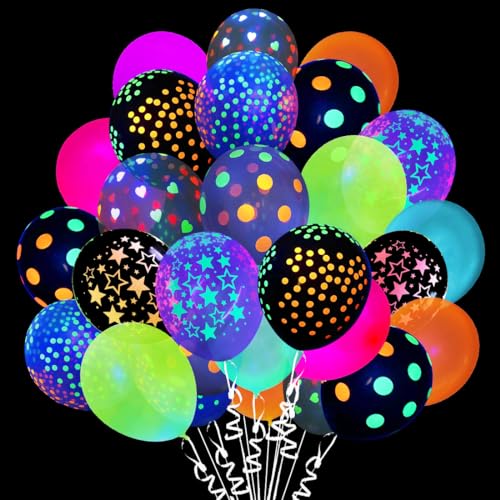 50 Stück Neon Luftballons, Ballons Schwarzlicht, Neon Party Deko, Fluoreszierende Deko, Latex Ballons für Geburtstag Hochzeit Bogen Thema Partyzubehör von Aurasky