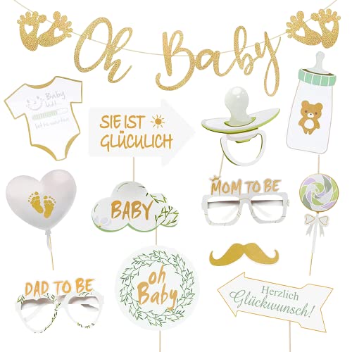 Aurasky Babyparty Deko, Babyparty Foto Requisiten Oh Baby Girlande Decoration, Babyshowerparty Fotobox Accessoires Party Zubehör für Baby Shower Babydusche Gender Reveal Party von Aurasky