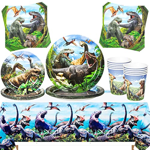 Aurasky Dinosaurier Partygeschirr, 51-teiliges Dino Geschirr Pappteller Kindergeburtstag Party Set für Mädchen Junge-10 7'' Pappteller, 10 9'' Pappteller, 20 Servietten, 10 Pappbecher, 1 Tischdecke Aurasky Dinosaurier Partygeschirr, 51-teiliges Dino Geschirr Pappteller Kindergeburtstag Party Set für Mädchen Junge-10 7'' Pappteller, 10 9'' Pappteller, 20 Servietten, 10 Pappbecher, 1 Tischdecke von Aurasky