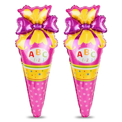 Aurasky Luftballons Einschulung, Deko Einschulung Mädchen, ABC Zuckertüten Folienballon Rosa, Schultüte Deko, Schulanfang Ballon für Schulstart Schulkind Schuleinführung von Aurasky