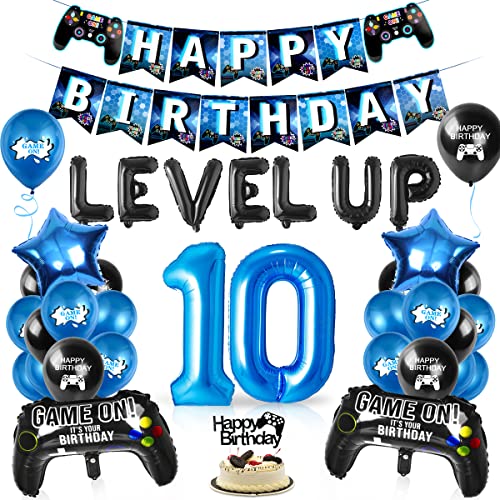 Videospiel Luftballon 10. Geburtstag Blau, 10 Jahre Junge Spiel, Ballons Blau Schwarz, Zahl 10 Folienballon, für Kinder Junge Party Dekoration von Aurasky