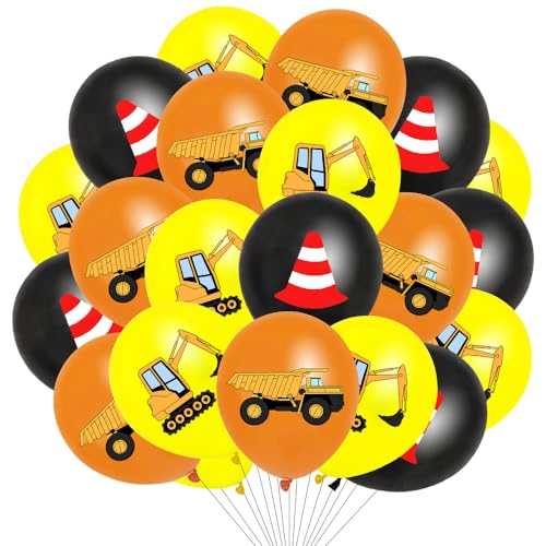 Baufahrzeug Luftballons, 42 Stück 12 Zoll Bagger Latex Ballon, Baustelle Geburtstag Deko, Luftballons Gelb Orange Schwarz, für Kinder Jungen Geburtstags Festival Party Dekoration von Aurasky