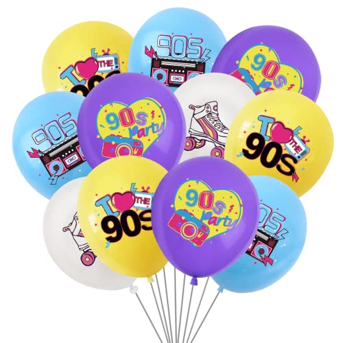 Luftballons 90er Jahre Party, 48 Stück 12 Zoll Latex Druck Ballon Bunt, Regenbogen Rollschuh Luftballons, Ballon Radio, Retro Party Deko für Disco Hip Hop Mottoparty Geburtstags Karneval von Aurasky