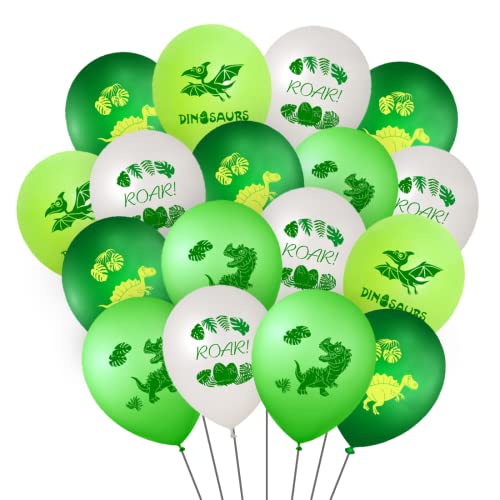 Luftballons Dinosaurier, Dino Party Ballons, 40 Stück 12 Zoll Latex Druck Ballon, Grün Weiß Dino Party Deko, Dinosaurier Party Zubehör für Kinder Geburtstag Mottoparty Dekoration von Aurasky