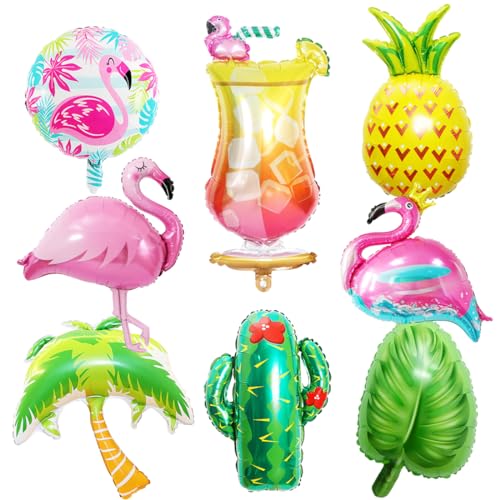 Luftballons Flamingo, 8 Stück Folienballon Flamingo, Frucht Ballons, Flamingo Party Dekoration, Hawaii Ballons für Geburtstags Party Sommer Tropical Strandparty Zubehör von Aurasky