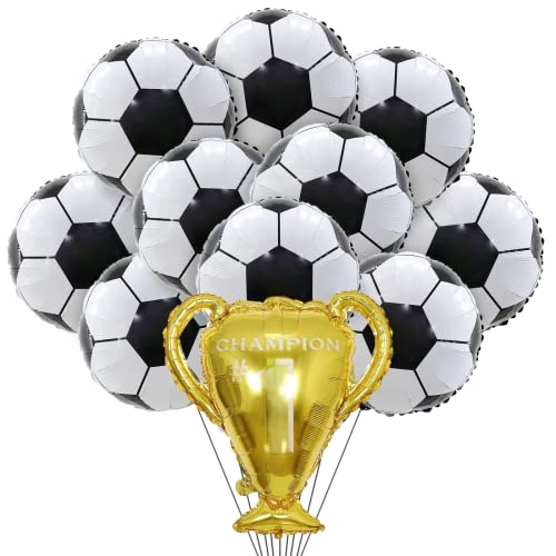 Luftballons Fußball, Trophäe Folienballon mit 10 Stück Folienballons Fussball, Aluminiumfolie Fußball, Soccer Champion Ballons für Junge Kinder Geburtstag WM Party Dekoration von Aurasky