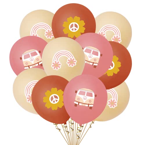 Luftballons Regenbogen Boho, 45 Stück 12 Zoll Latex Ballon Macaron, Luftballons Blume Bus, Ballon Groovy Retro Hippie, Böhmisch Thema Dekoration für Kinder Geburtstag Hochzeit Party von Aurasky
