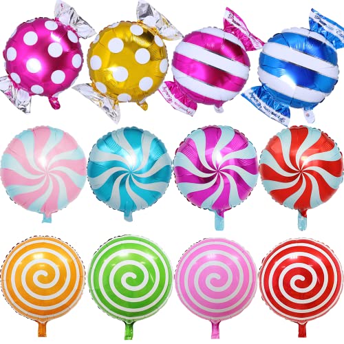 Luftballons Süßigkeiten, 12 Stück 18 Zoll Folienballon Lollipop, Helium Ballons Candy, Bunte Luftballon Bonbon, für Geburtstag Sommer Party Dekoration Kinder Geschenk von Aurasky