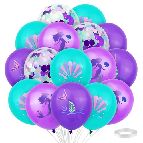 Meerjungfrau Luftballons, 42 Stück 12 Zoll Latex Ballons, Luftballon Meerjungfrau Deko, Ballons Lila Türkis Konfetti, für Mädchen Meerjungfrau Geburtstag Party Hochzeit Dekoration von Aurasky