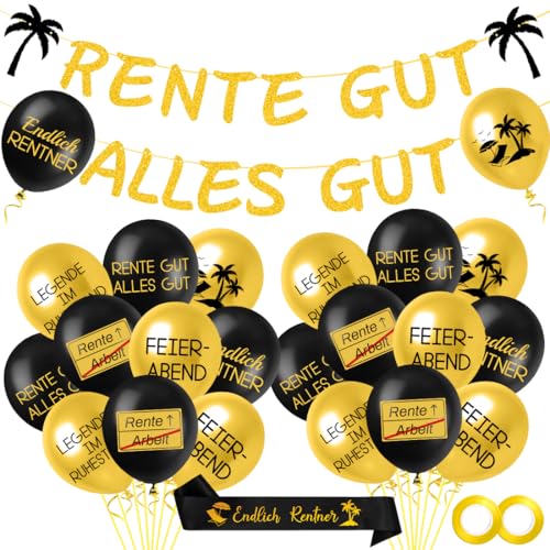 Rente Deko, Ruhestand Luftballons, RENTE GUT ALLES GUT Banner, Rentner Geschenk, Ruhestand Deko Ballons Girlande für Männer Frauen Renteneintritt Pensionierung Party von Aurasky