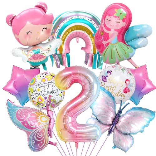 Schmetterling Deko Geburtstag, Luftballon 2. Geburtstag, Feen Geburtstag Deko, Regenbogen Stern Folienballon, für Mädchen Geburtstag Jubiläum Motto Party Dekoration von Aurasky